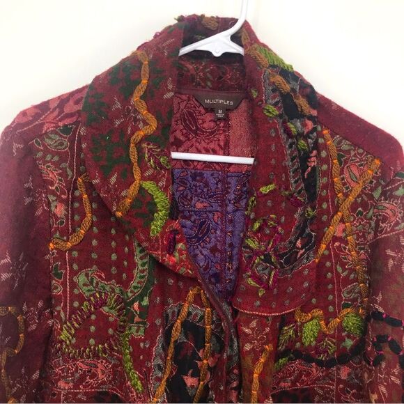 Multiples Colorful Embroidered and Patterned Asymmetrical Statement Jacket - Picture 5 of 16